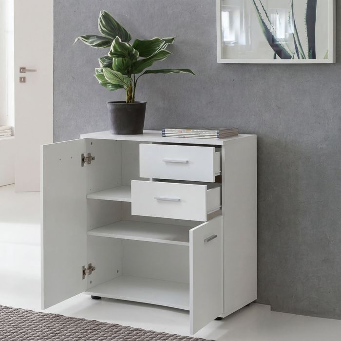 Sideboard 70 cm Weiß mit 2 Türen & 2 Schubladen Kommode Aktenschrank Tiefe 35 cm