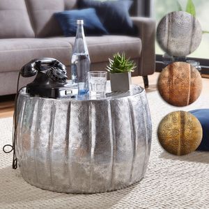 FineBuy Couchtisch 60 x 60 x 36 cm Aluminium Beistelltisch orientalisch rund, Flacher Sofatisch Metall, Design Wohnzimmertisch modern, Loungetisch Stubentisch klein 15500
