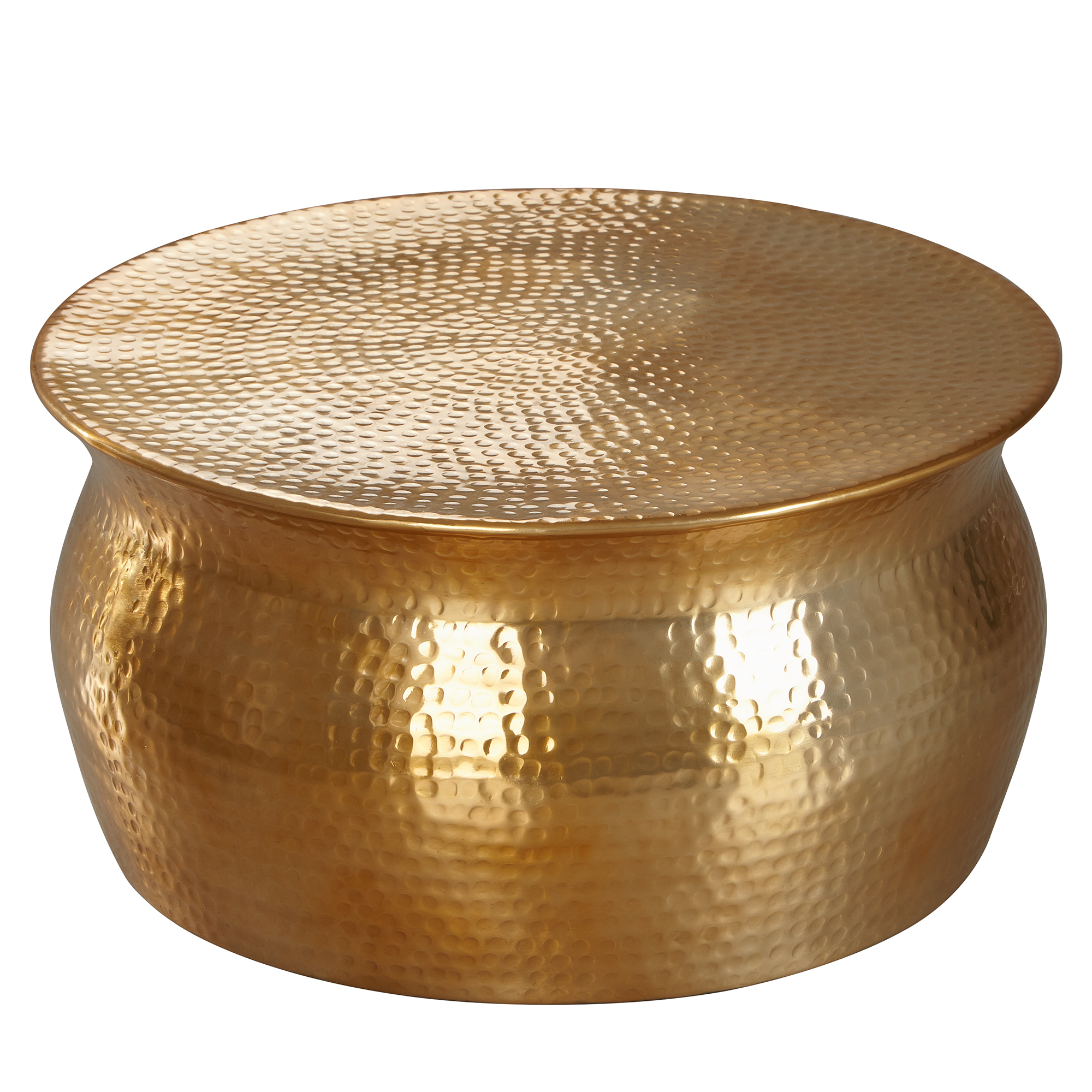 FineBuy Couchtisch rund 60 cm Metall - Design Aluminium Wohnzimmertisch handgefertigt - Orientalischer Alu Beistelltisch Wohnzimmer Tisch Hammerschlag | Farbe: Gold