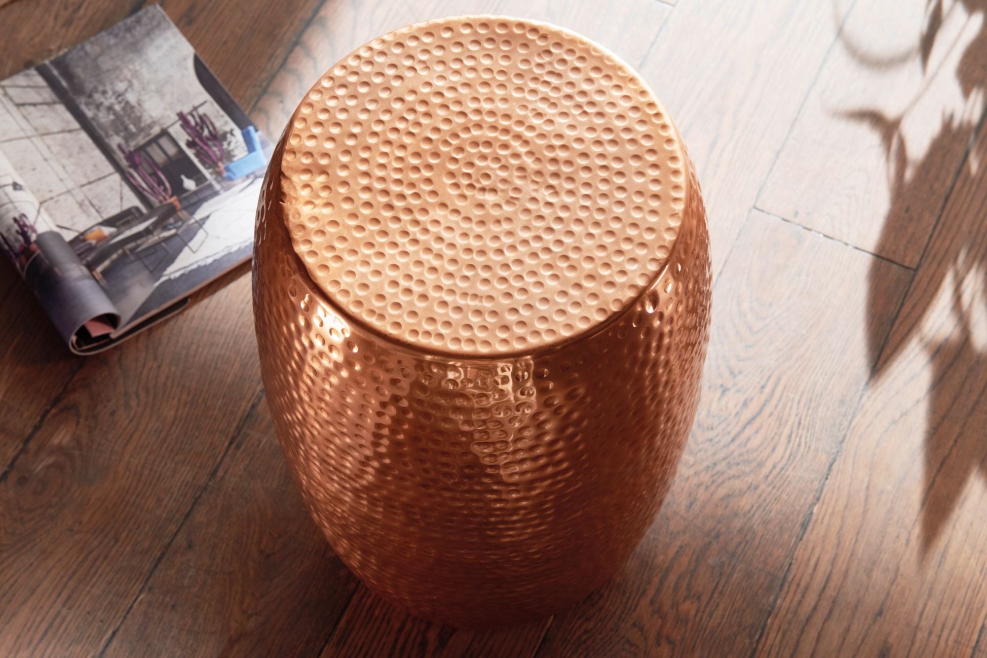 FineBuy Design Beistelltisch rund 30 cm Metall - Orientalischer Wohnzimmertisch Hammerschlag Aluminium - Kleiner Couchtisch - Moderner Dekotisch Alu | Farbe: Gold