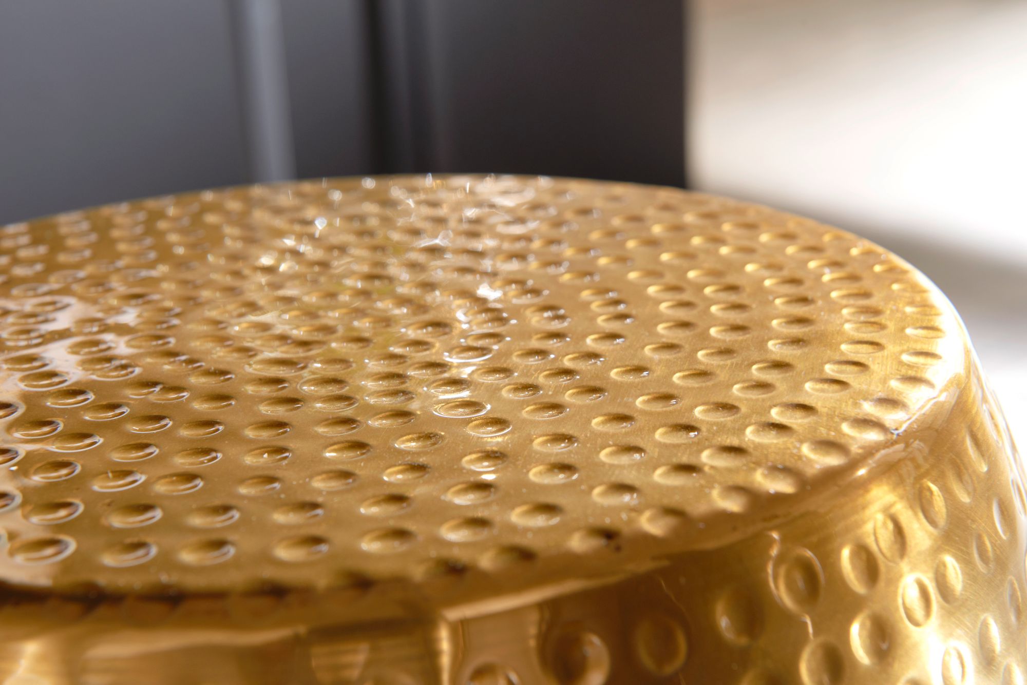 FineBuy Design Beistelltisch rund 30 cm Metall - Orientalischer Wohnzimmertisch Hammerschlag Aluminium - Kleiner Couchtisch - Moderner Dekotisch Alu | Farbe: Gold