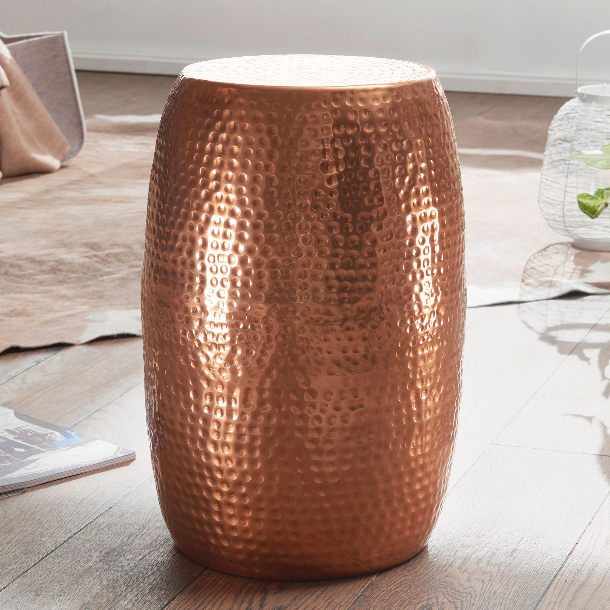 FineBuy Design Beistelltisch rund 30 cm Metall - Orientalischer Wohnzimmertisch Hammerschlag Aluminium - Kleiner Couchtisch - Moderner Dekotisch Alu | Farbe: Gold