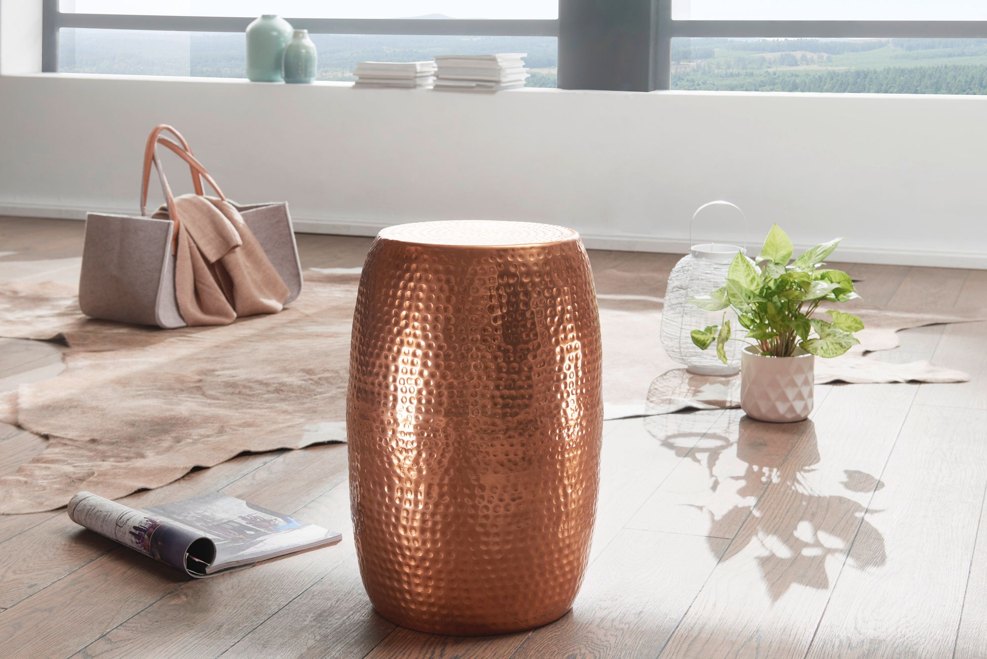 FineBuy Design Beistelltisch rund 30 cm Metall - Orientalischer Wohnzimmertisch Hammerschlag Aluminium - Kleiner Couchtisch - Moderner Dekotisch Alu | Farbe: Gold