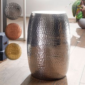 SV49419 FineBuy Beistelltisch 30 x 49,5 x 30 cm Aluminium Dekotisch orientalisch rund, Kleiner Hammerschlag Abstelltisch, Designer Ablagetisch Metall modern, Anstelltisch schmal 15557