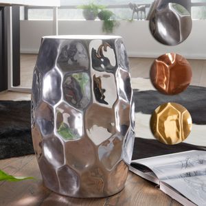 SV49453 FineBuy Beistelltisch 30 x 47 x 30 cm Aluminium Dekotisch orientalisch rund, Kleiner Hammerschlag Abstelltisch, Designer Ablagetisch Metall modern, Kleiner Anstelltisch schmal 15600