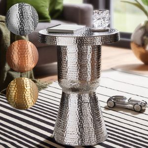 FineBuy Design Beistelltisch 43 x 59 x 43 cm Aluminium Dekotisch Orientalisch rund, Designer Ablagetisch Metall modern, Anstelltisch schmal, Kleiner Hammerschlag Abstelltisch 15678