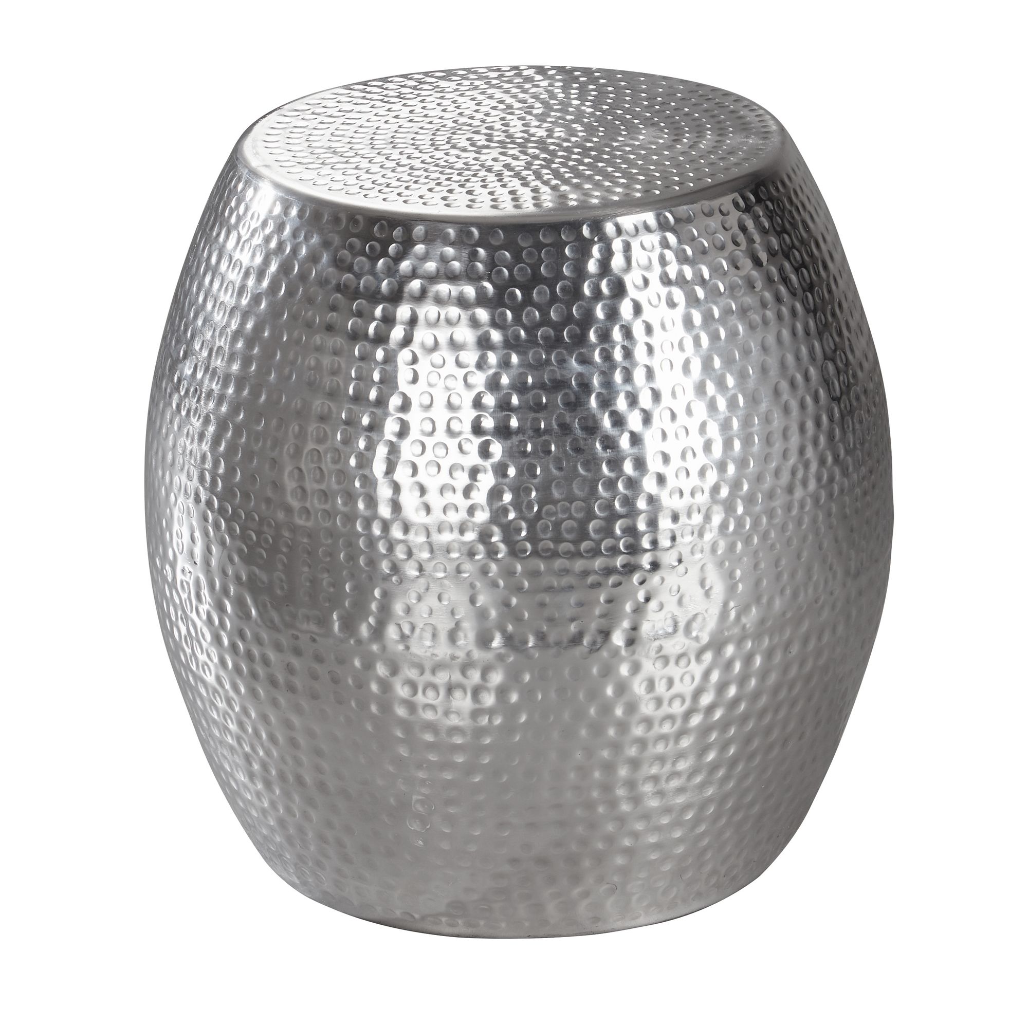 FineBuy Beistelltisch rund 42 cm Metall - Orientalischer Design Wohnzimmertisch Aluminium - Hammerschlag Alu kleiner Couchtisch - Dekotisch | Farbe: Silber
