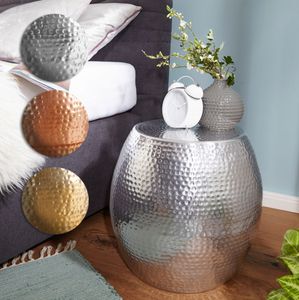 FineBuy Beistelltisch 42 x 42 x 42 cm Aluminium Dekotisch Orientalisch rund, Designer Ablagetisch Metall modern, Anstelltisch schmal, Kleiner Hammerschlag Abstelltisch 15704