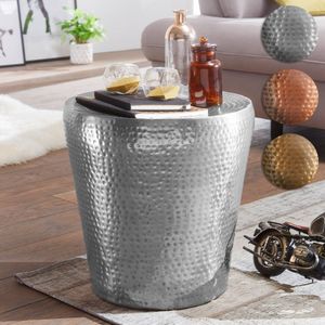 SV49545 FineBuy Beistelltisch 41 x 41 x 41 cm Aluminium Dekotisch orientalisch rund, Kleiner Hammerschlag Abstelltisch, Designer Ablagetisch Metall modern, Anstelltisch schmal 15710
