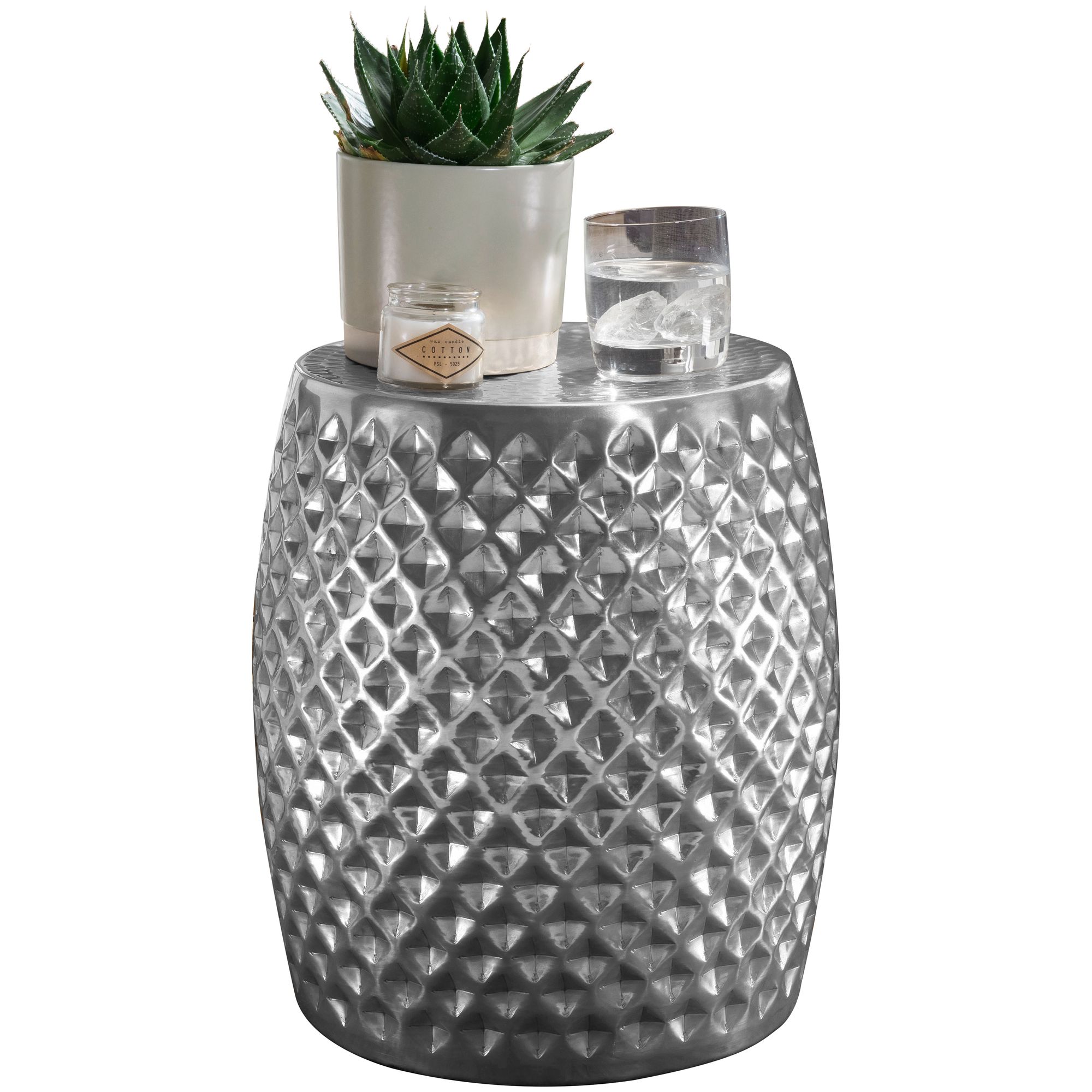 FineBuy Design Beistelltisch rund 32 cm Metall - Orientalischer Wohnzimmertisch Hammerschlag Aluminium - Kleiner Couchtisch - Moderner Dekotisch Alu | Farbe: Gold