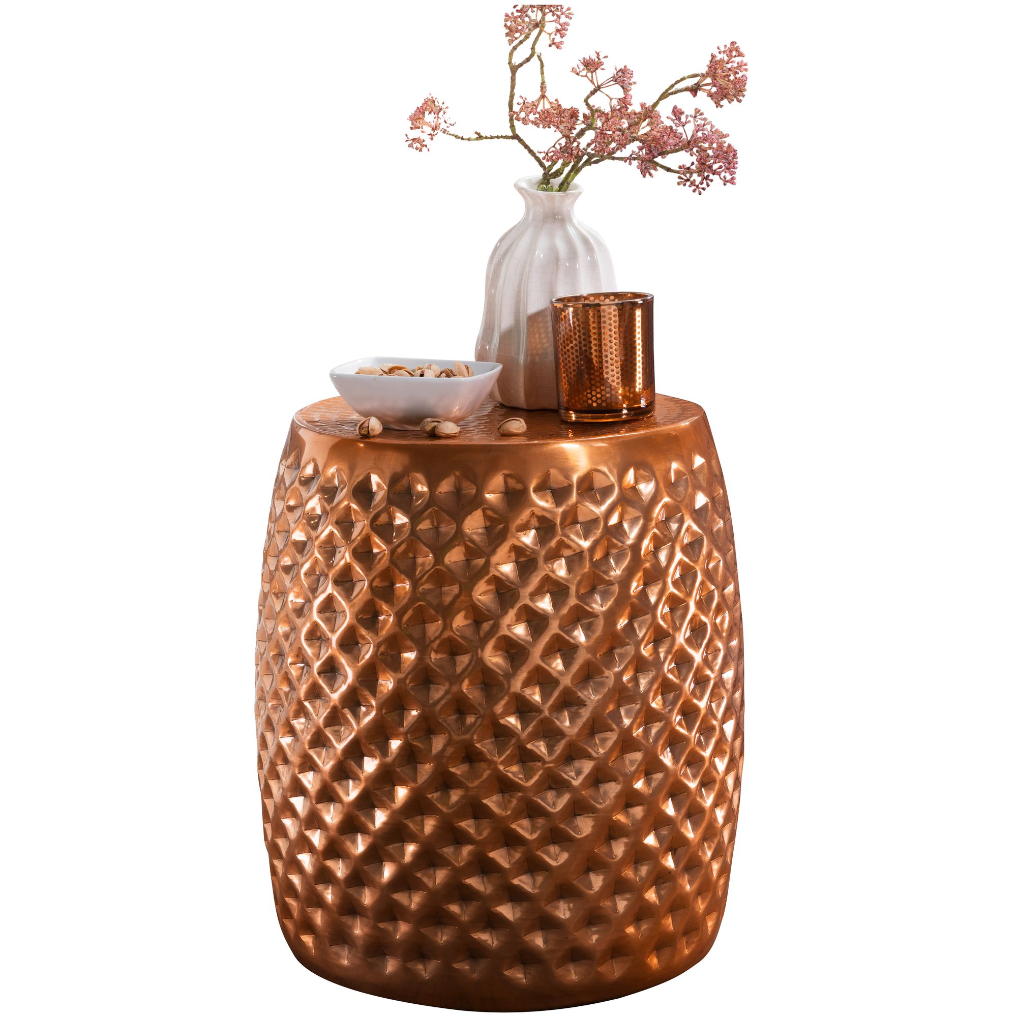 FineBuy Design Beistelltisch rund 32 cm Metall - Orientalischer Wohnzimmertisch Hammerschlag Aluminium - Kleiner Couchtisch - Moderner Dekotisch Alu | Farbe: Gold