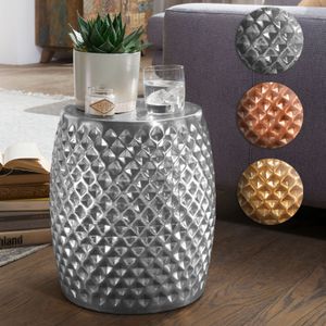 SV49547 FineBuy Beistelltisch 32 x 42 x 32 cm Aluminium Anstelltisch Orientalisch rund, Flacher Hammerschlag Sofatisch Metall, Design Wohnzimmertisch modern, Ablagetisch Indisch Telefontisch klein 15715