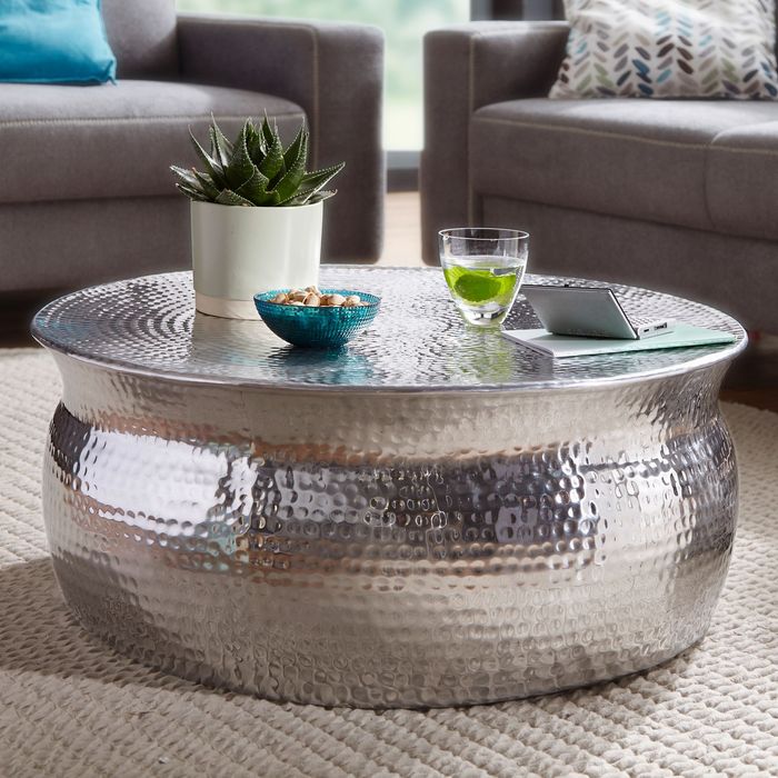 FineBuy Couchtisch Wohnzimmertisch Sofatisch rund Hammerschlag Loungetisch