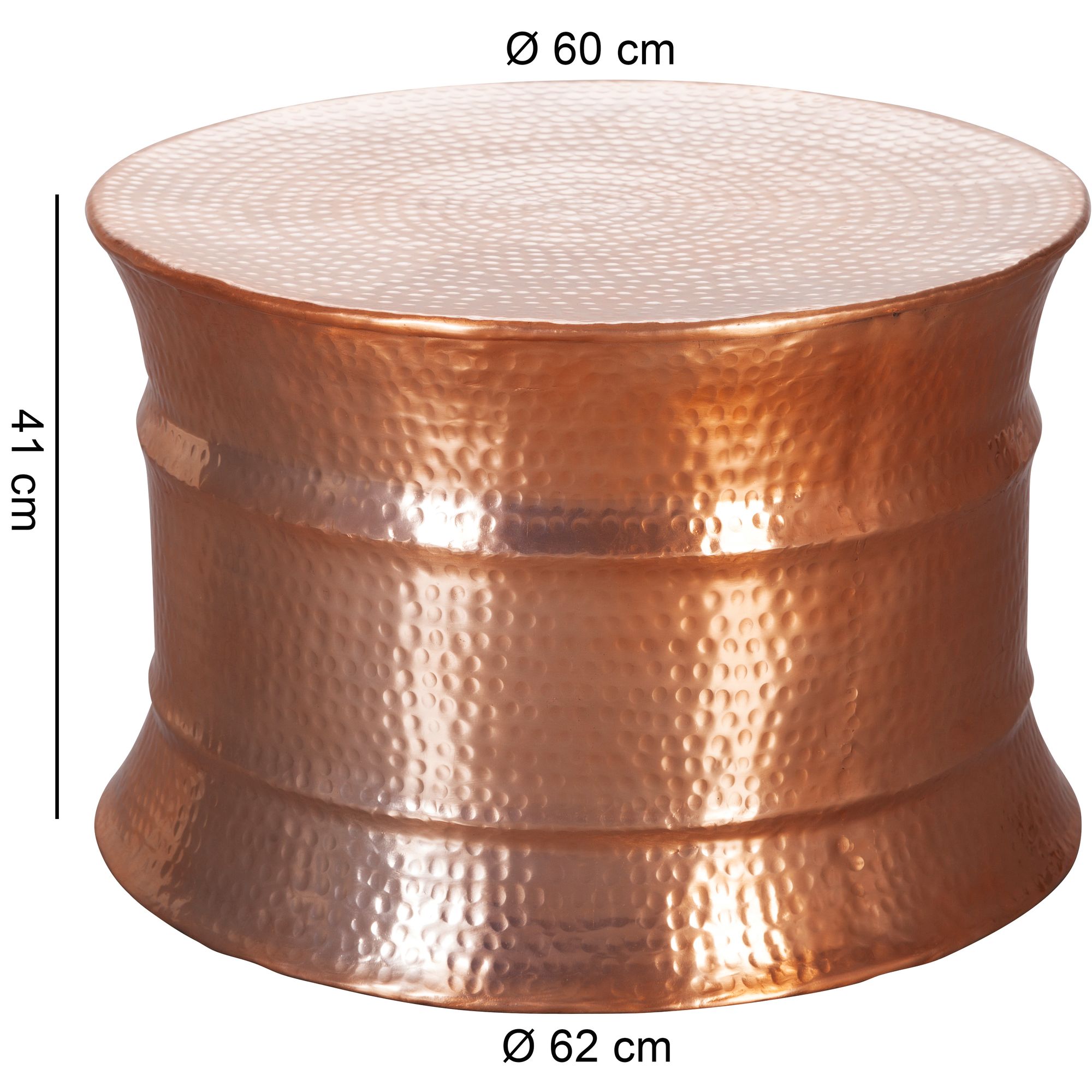 FineBuy Design Couchtisch rund 60 cm aus Metall - Handgefertigter Aluminium Wohnzimmertisch mit Hammerschlag - Orientalischer runder Alu Sofatisch | Farbe: Silber