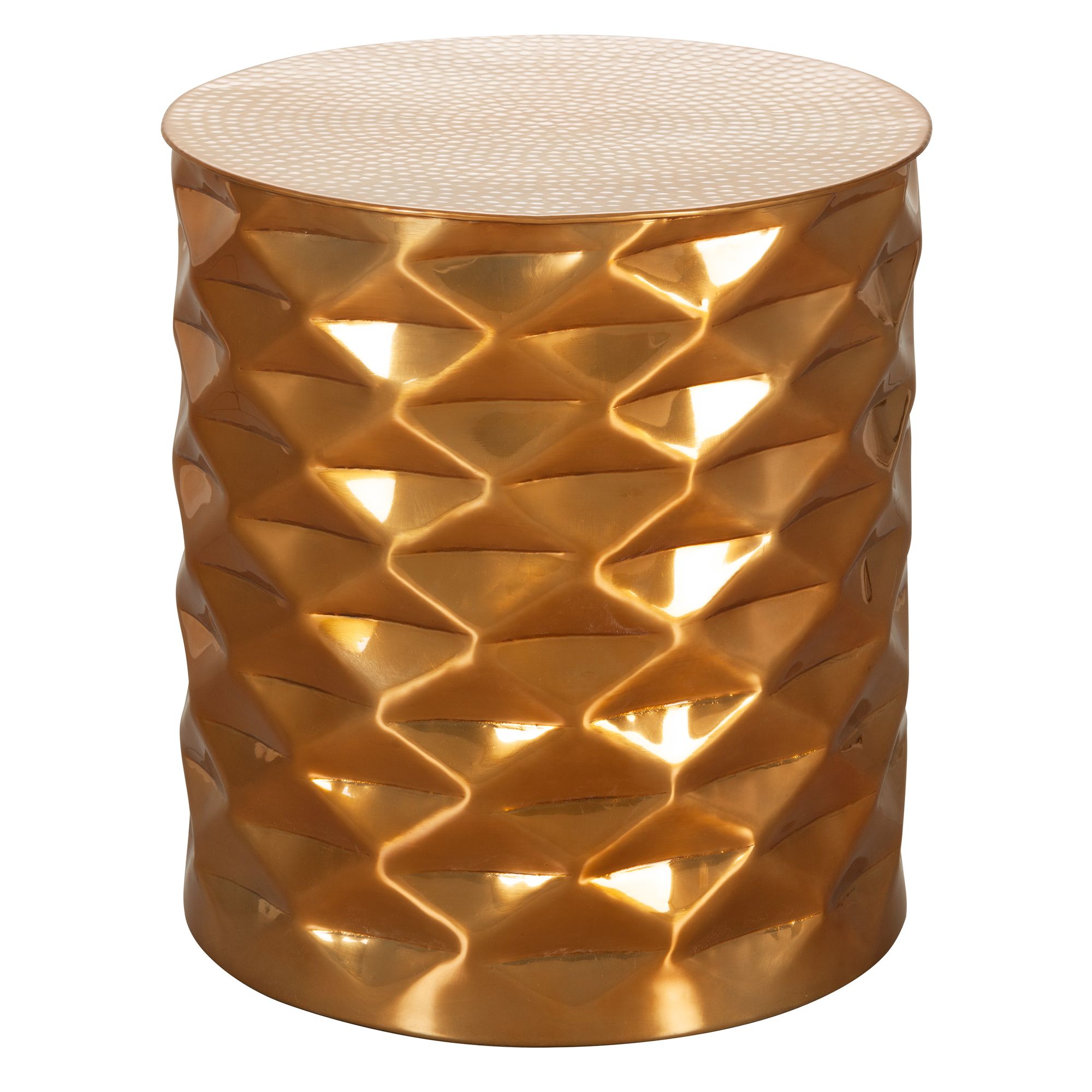 FineBuy Beistelltisch rund 43,5 cm Metall - Orientalischer Design Wohnzimmertisch Aluminium - Hammerschlag Alu kleiner Couchtisch - Dekotisch | Farbe: Gold