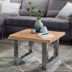 FineBuy Couchtisch 58 x 40 x 60 cm Akazie massiv Holz Metallgestell braun, Baumstamm Wohnzimmertisch Massivholz klein, Baumkante Sofatisch Landhaus Holztisch, Tisch Wohnzimmer Stubentisch 4250950284579