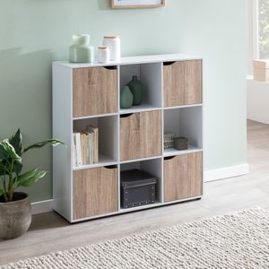 FB49685 FineBuy Standregal MASSA 89 x 91 x 29 cm Bücherregal mit 9 Fächern Sonoma, Sideboard mit 5 Türen, Modernes Würfelregal Raumteiler, Flurschrank offen, Cuberegal Kommode Wohnregal 4250950284593