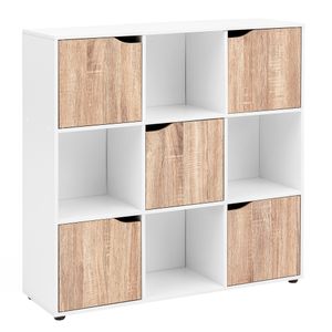 FB49685 FineBuy Standregal MASSA 89 x 91 x 29 cm Bücherregal mit 9 Fächern Sonoma, Sideboard mit 5 Türen, Modernes Würfelregal Raumteiler, Flurschrank offen, Cuberegal Kommode Wohnregal