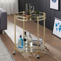 FineBuy Servierwagen Gold Ø 57cm Beistelltisch Teewagen Rollen Küchenwagen – Ansicht 1