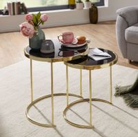 FineBuy Satztisch COMO schwarz/Gold Beistelltisch Metall/Glas Couchtisch 2er Set – Ansicht 1