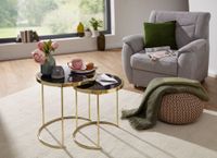 FineBuy Satztisch COMO schwarz/Gold Beistelltisch Metall/Glas Couchtisch 2er Set – Ansicht 2