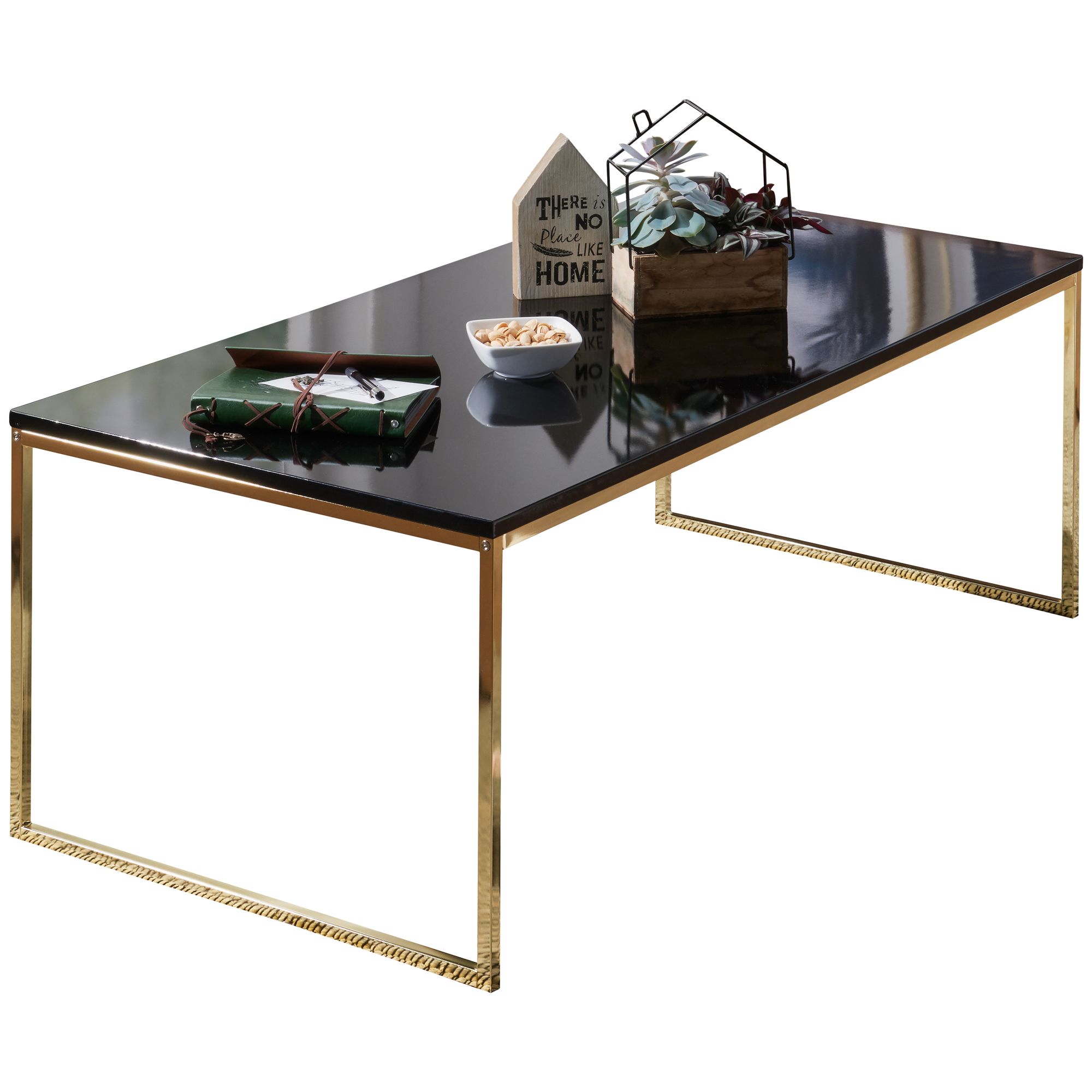 FineBuy Couchtisch 120 x 45 x 60 cm Metall Holz Sofatisch schwarz, Design Wohnzimmertisch quadratisch, Stubentisch mit Metallgestell, Kaffeetisch klein, Wohnzimmer Loungetisch modern | Farbe: Gold