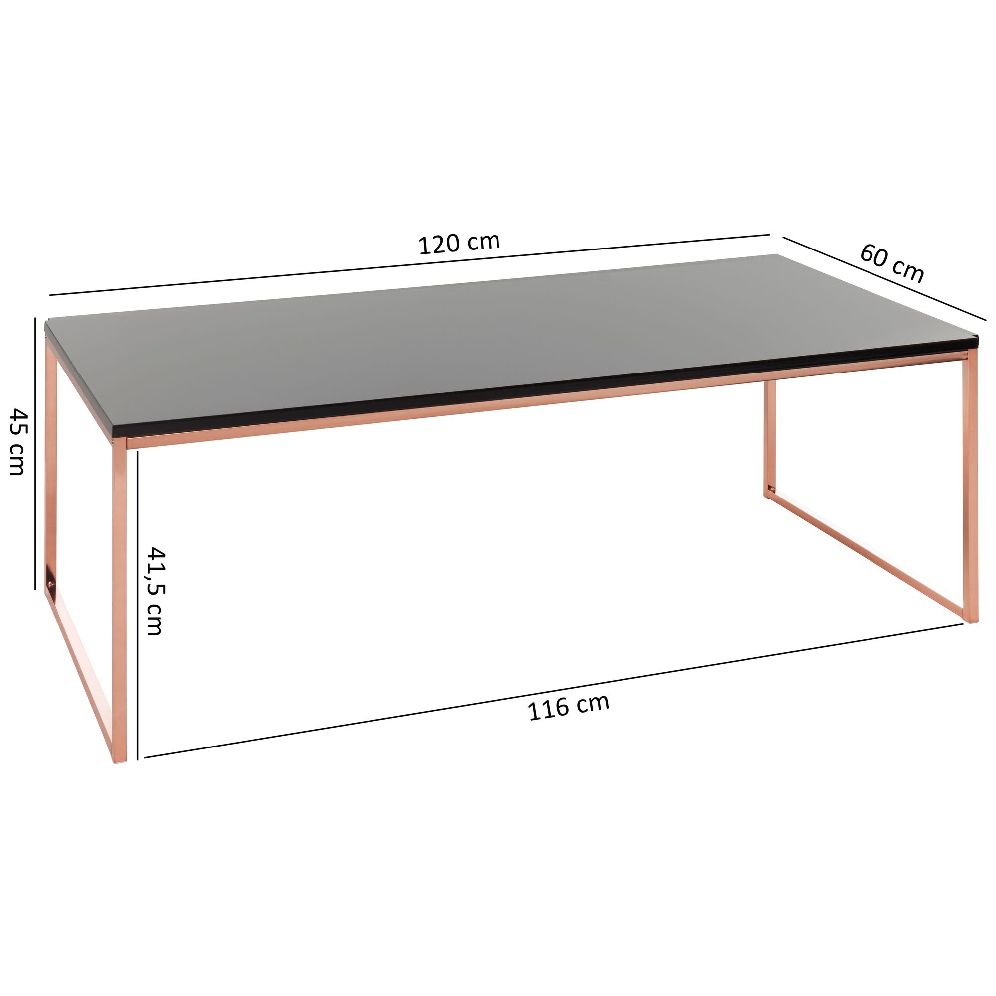 FineBuy Couchtisch 120 x 45 x 60 cm Metall Holz Sofatisch schwarz, Design Wohnzimmertisch quadratisch, Stubentisch mit Metallgestell, Kaffeetisch klein, Wohnzimmer Loungetisch modern | Farbe: Gold