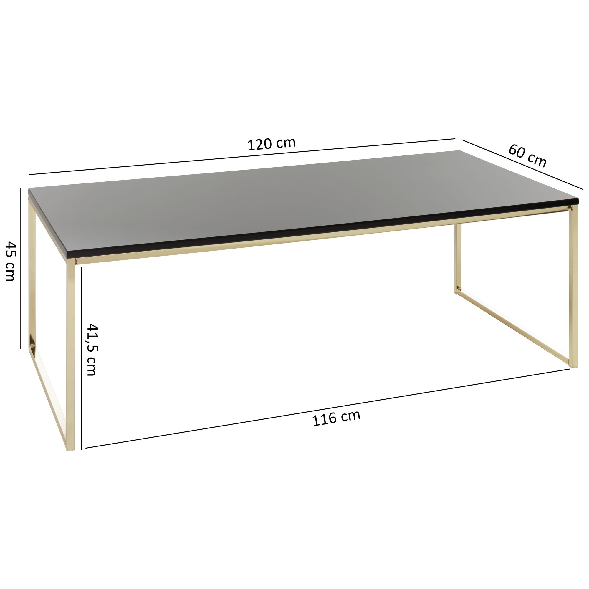 FineBuy Couchtisch 120 x 45 x 60 cm Metall Holz Sofatisch schwarz, Design Wohnzimmertisch quadratisch, Stubentisch mit Metallgestell, Kaffeetisch klein, Wohnzimmer Loungetisch modern | Farbe: Gold