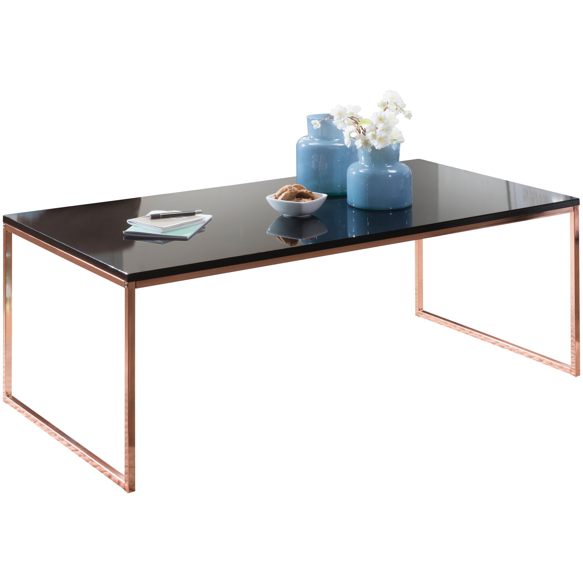 FineBuy Couchtisch 120 x 45 x 60 cm Metall Holz Sofatisch schwarz, Design Wohnzimmertisch quadratisch, Stubentisch mit Metallgestell, Kaffeetisch klein, Wohnzimmer Loungetisch modern | Farbe: Gold