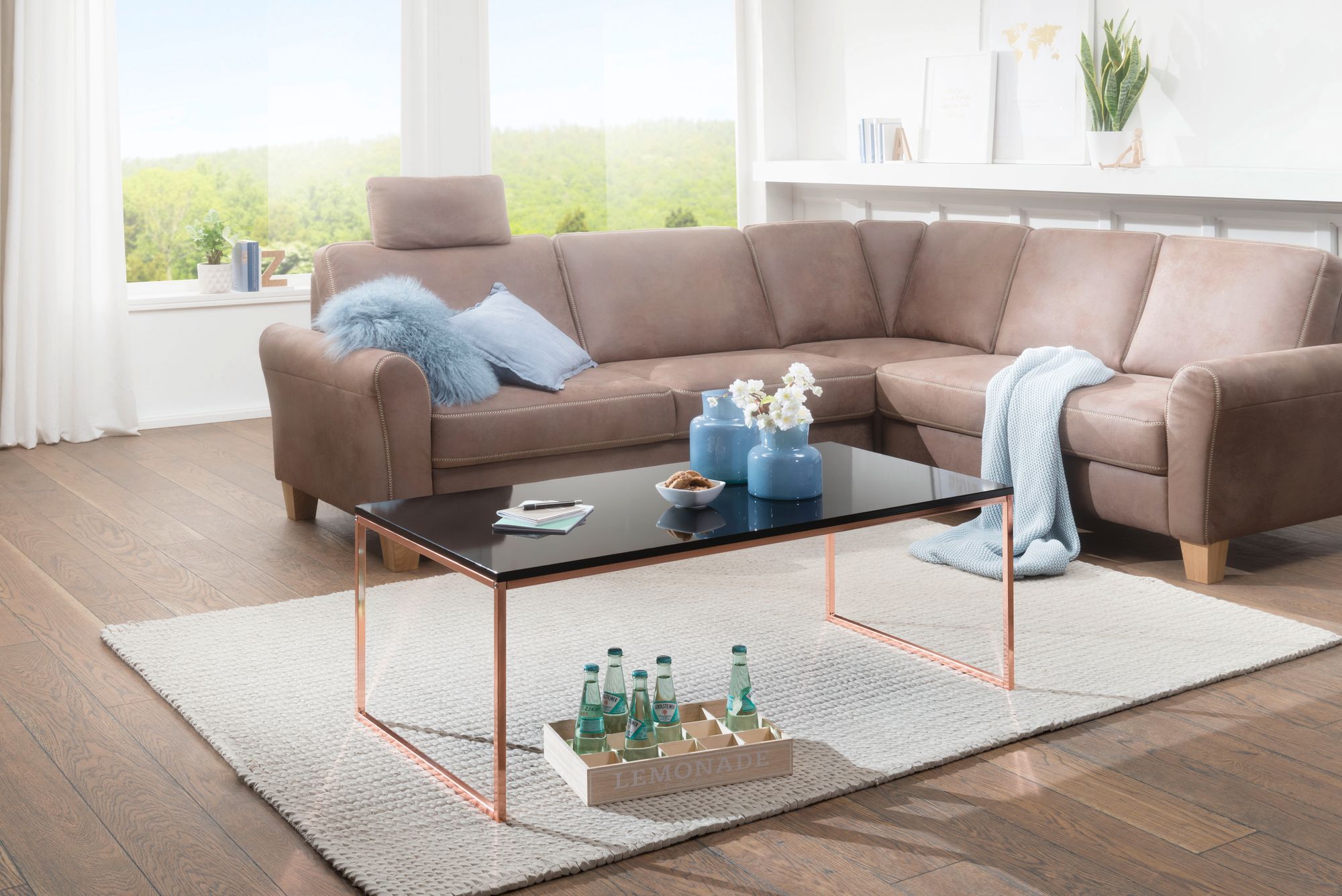 FineBuy Couchtisch 120 x 45 x 60 cm Metall Holz Sofatisch schwarz, Design Wohnzimmertisch quadratisch, Stubentisch mit Metallgestell, Kaffeetisch klein, Wohnzimmer Loungetisch modern | Farbe: Gold