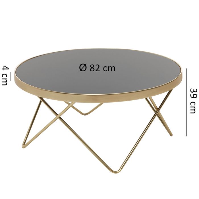 FineBuy Couchtisch Schwarz Gold Glasplatte Wohnzimmertisch Ø 82 cm – Maßzeichnung