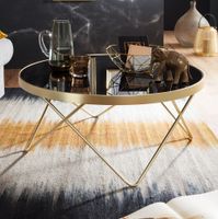 FineBuy Couchtisch Schwarz Gold Glasplatte Wohnzimmertisch Ø 82 cm – Ansicht 1