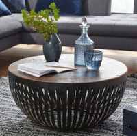 Couchtisch FineBuy Sofatisch 70 cm Tisch Holz Massiv Metall Wohnzimmertisch – Ansicht 1