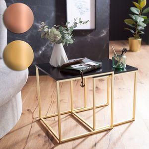 FineBuy Satztisch CHUR Beistelltisch MDF / Metall, Couchtisch Set aus 2 Tischen, Kleiner Wohnzimmertisch, Metalltisch mit Holzplatte, Ablagetisch modern 15964