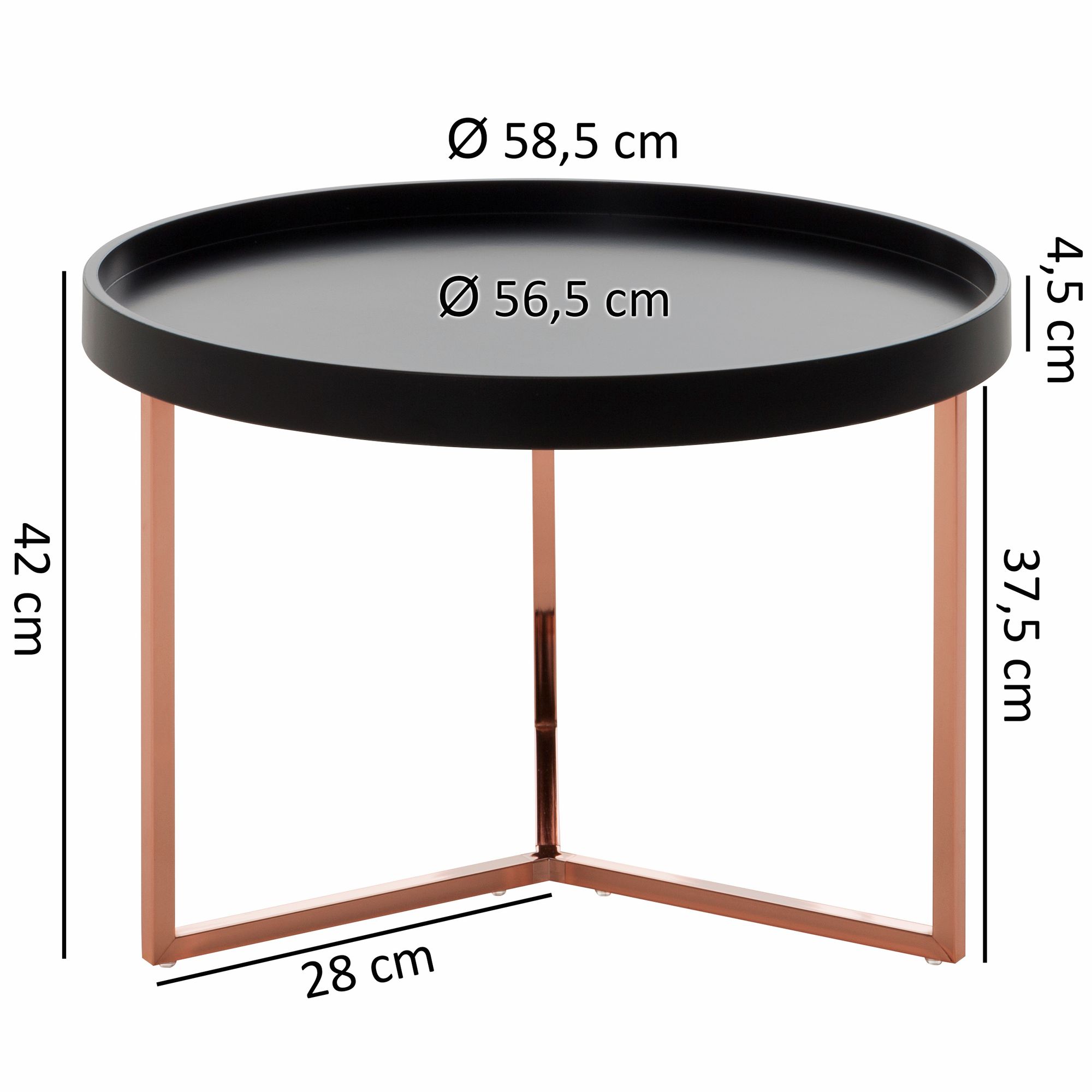 FineBuy Couchtisch 58,5x42x58,5cm Sofatisch Metall Rund, Designer Retro Wohnzimmertisch modern, Kleiner Loungetisch mit Metallgestell, Runder Tabletttisch mit Holz-Platte | Farbe: Schwarz