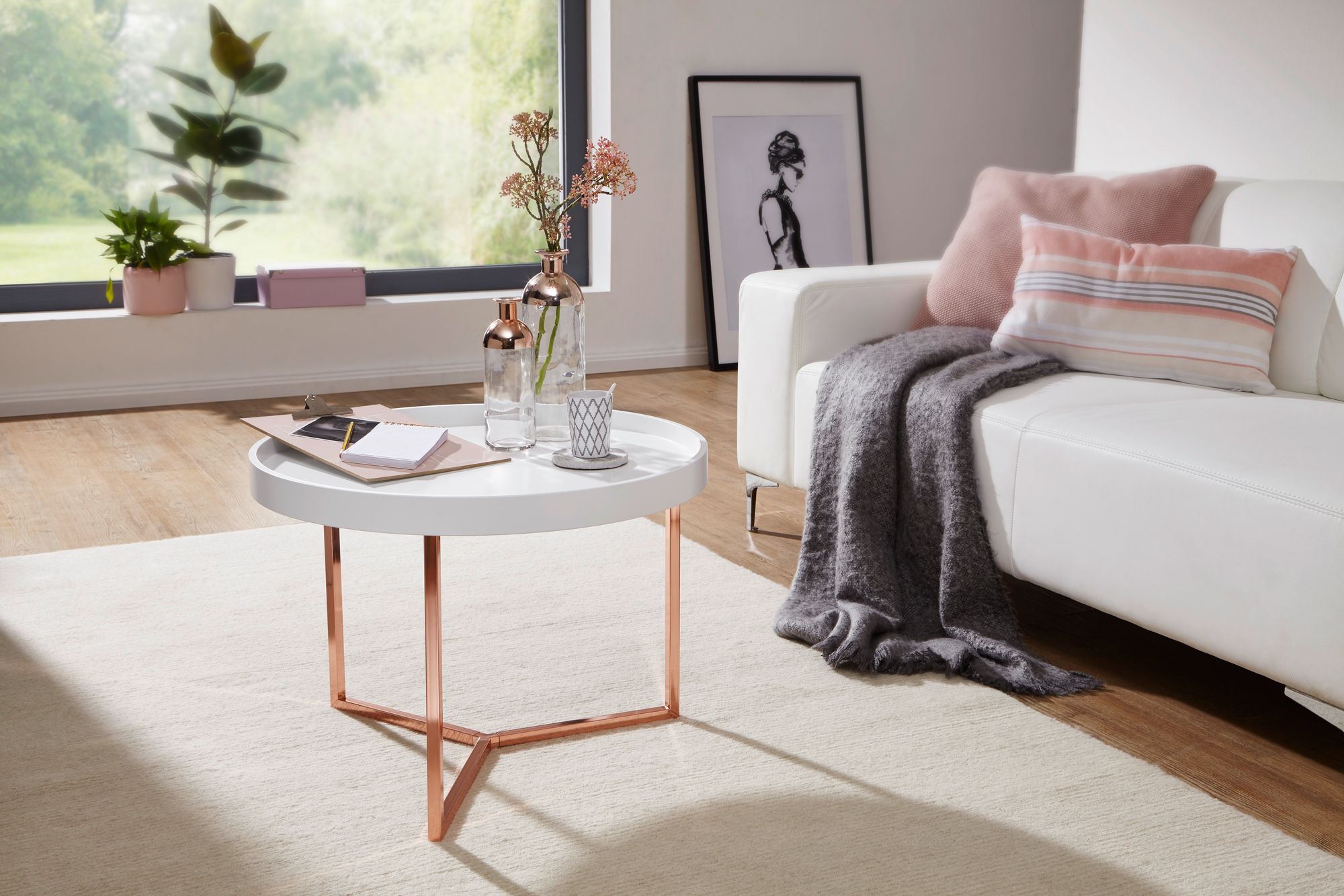 FineBuy Couchtisch 58,5x42x58,5cm Sofatisch Metall Rund, Designer Retro Wohnzimmertisch modern, Kleiner Loungetisch mit Metallgestell, Runder Tabletttisch mit Holz-Platte | Farbe: Schwarz