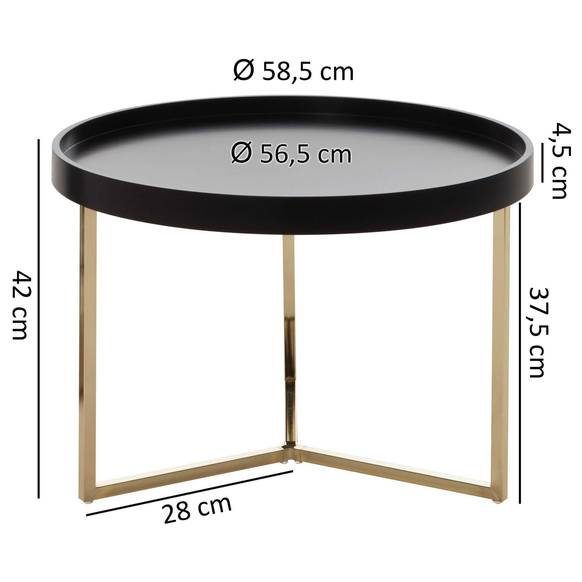 FineBuy Couchtisch 58,5x42x58,5cm Sofatisch Metall Rund, Designer Retro Wohnzimmertisch modern, Kleiner Loungetisch mit Metallgestell, Runder Tabletttisch mit Holz-Platte | Farbe: Schwarz