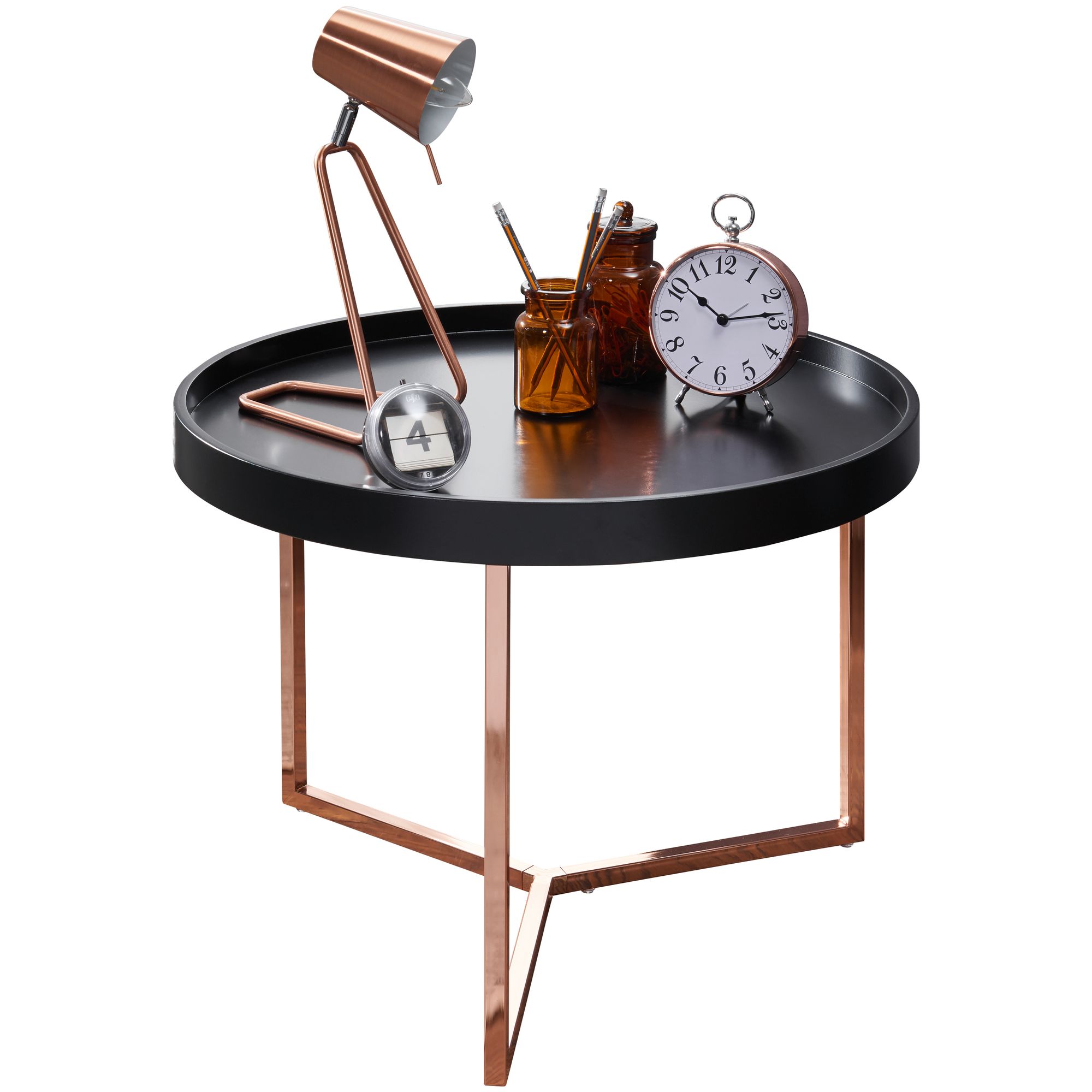 FineBuy Couchtisch 58,5x42x58,5cm Sofatisch Metall Rund, Designer Retro Wohnzimmertisch modern, Kleiner Loungetisch mit Metallgestell, Runder Tabletttisch mit Holz-Platte | Farbe: Schwarz