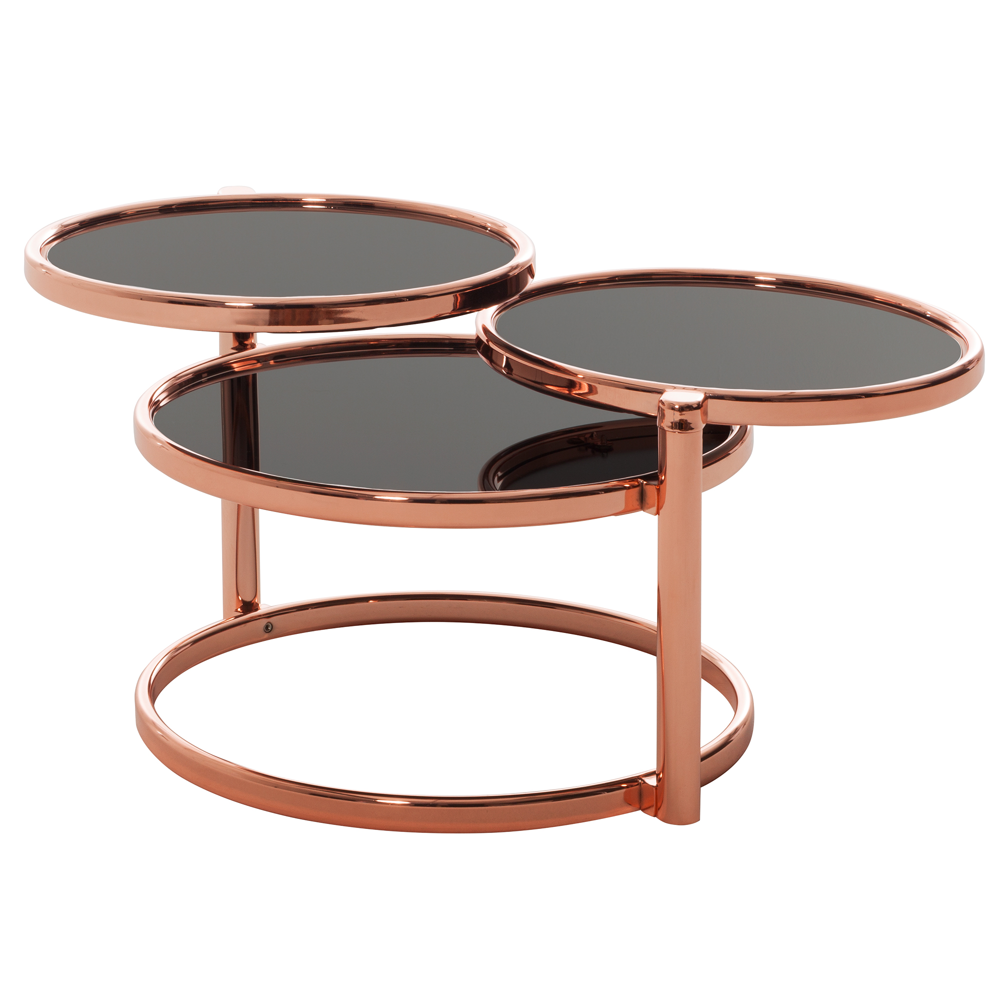 FineBuy Couchtisch mit 3 Tischplatten 58 x 43 x 58 cm, Beistelltisch rund, Design Wohnzimmertisch Glas / Metall, Designer Glastisch Sofatisch modern, Kleiner Loungetisch | Farbe: Gold