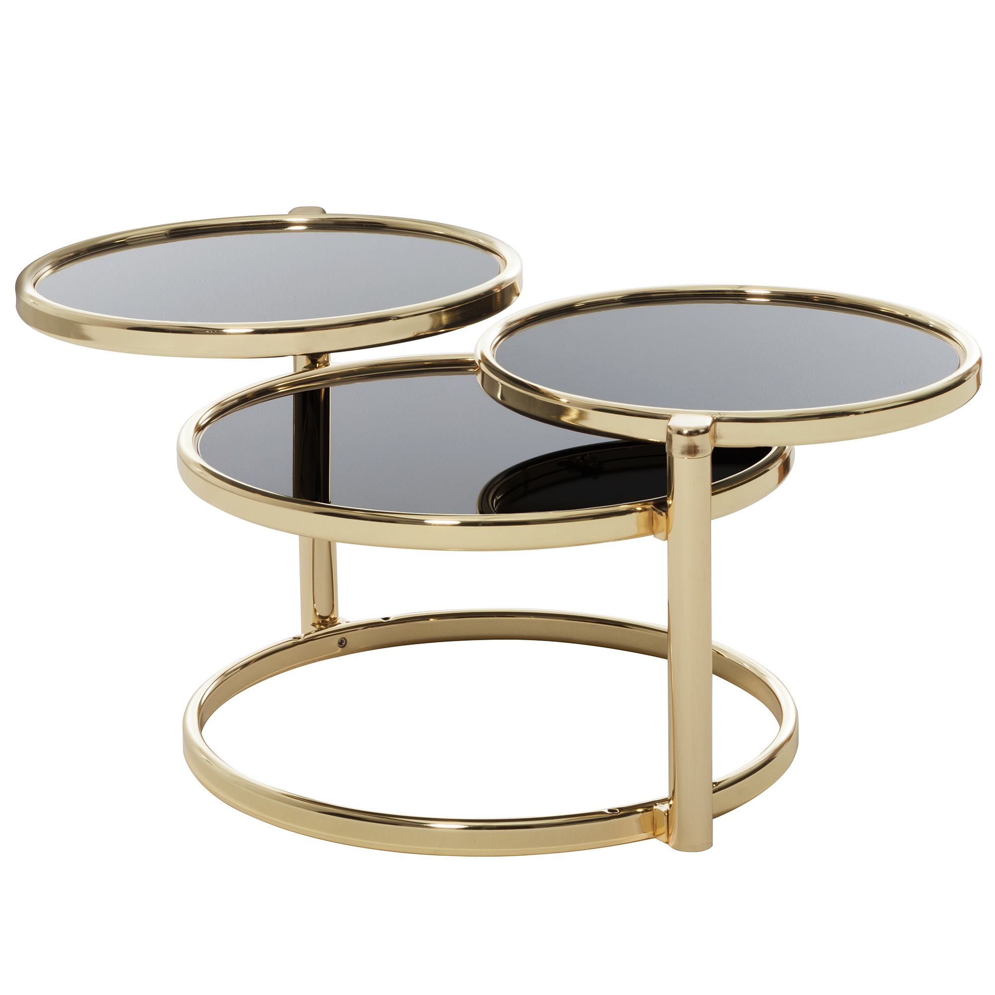 FineBuy Couchtisch mit 3 Tischplatten 58 x 43 x 58 cm, Beistelltisch rund, Design Wohnzimmertisch Glas / Metall, Designer Glastisch Sofatisch modern, Kleiner Loungetisch | Farbe: Gold