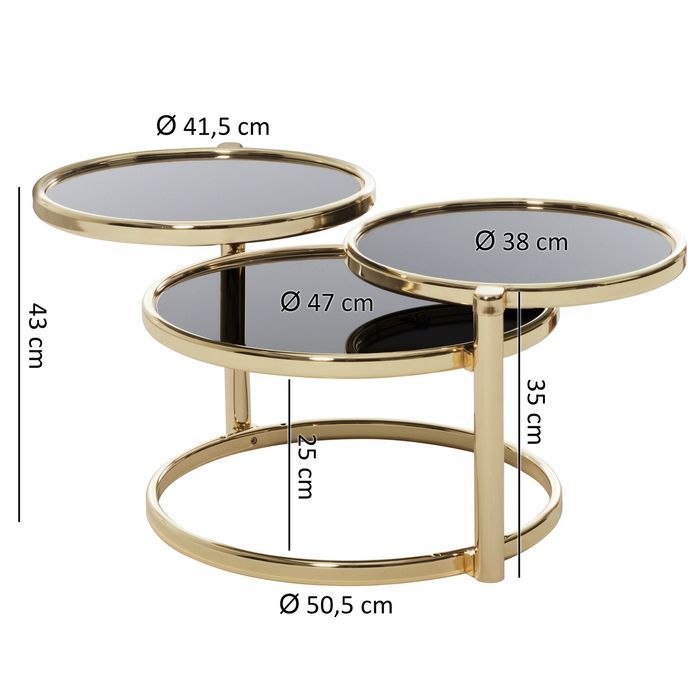 FineBuy Couchtisch Metall Glas Beistelltisch Wohnzimmertisch Sofatisch 58cm Rund – Maßzeichnung