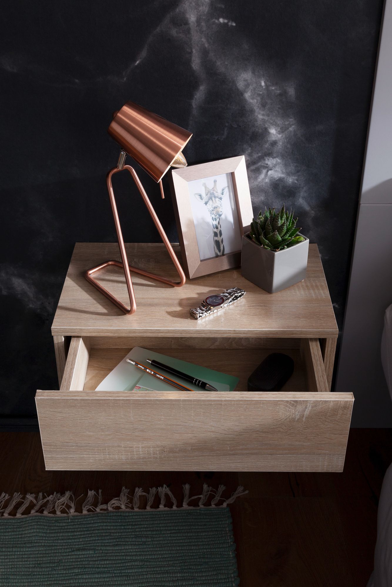 FineBuy Nachtkonsole ZADAR für Wandmontage 46x15x30cm Nachttisch Holz, Wandregal mit Schublade, Nachtschrank Wandboard für Boxspringbett schwebend, Wandkonsole Nachtkästchen hängend | Farbe: Weiß