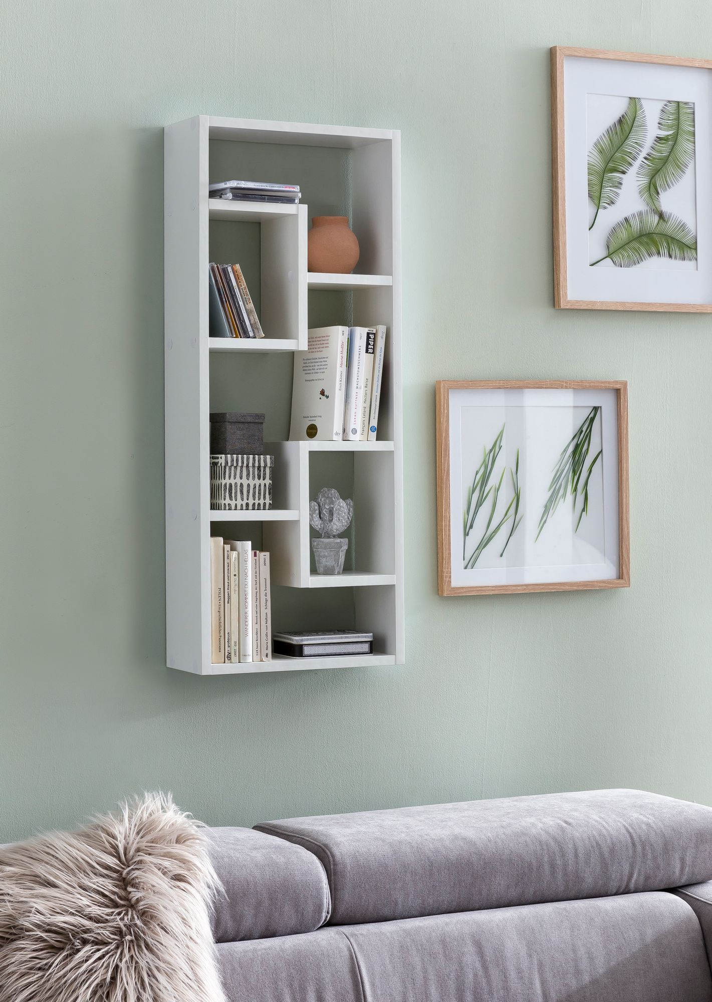 FineBuy Wandregal 36 x 90 x 13,5 cm Holz Design Hängeregal modern, Wandboard freischwebend, Holzregal Regal für die Wand, Bücherregal schmal, Dekoregal Schweberegal hoch | Farbe: Grau