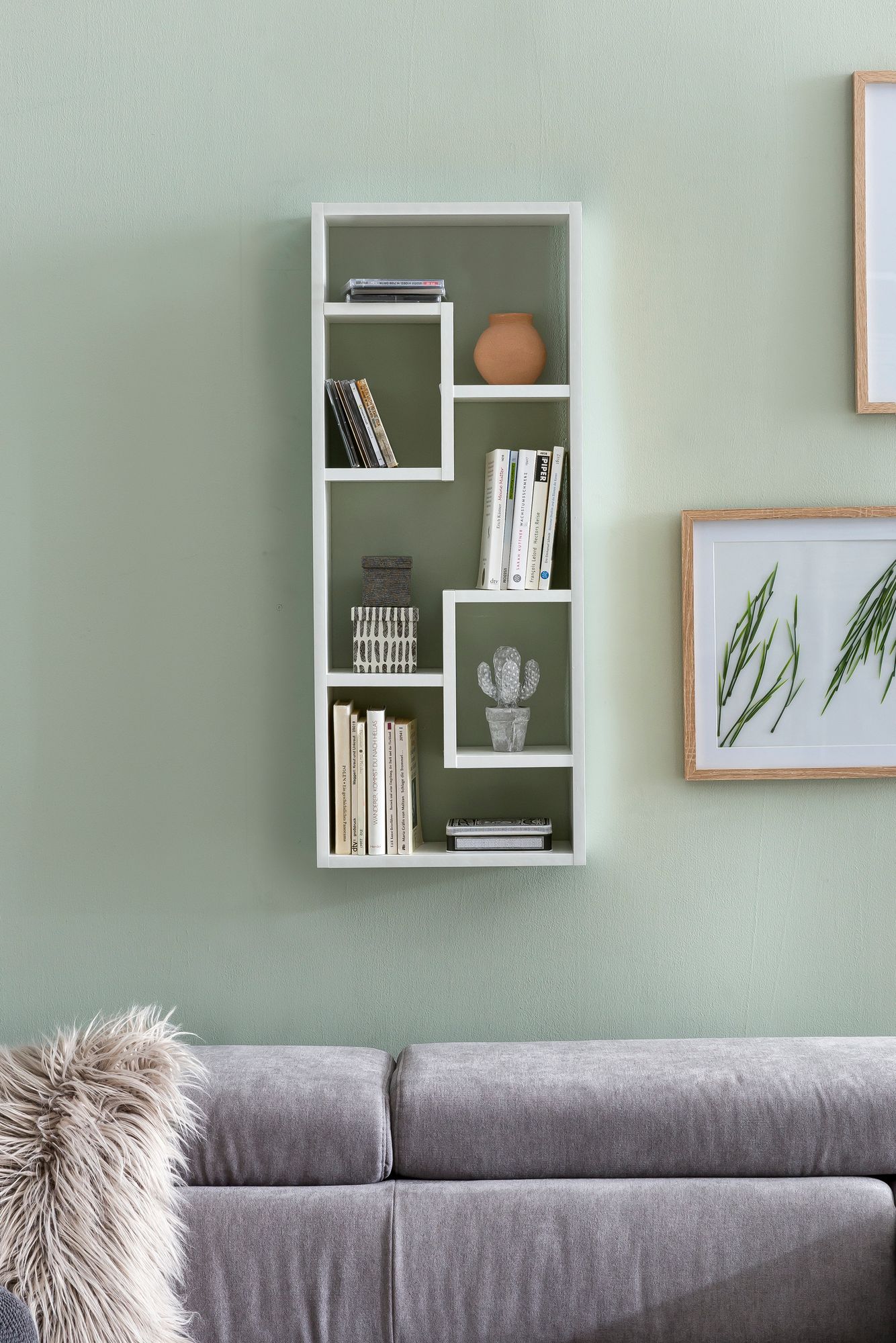 FineBuy Wandregal 36 x 90 x 13,5 cm Holz Design Hängeregal modern, Wandboard freischwebend, Holzregal Regal für die Wand, Bücherregal schmal, Dekoregal Schweberegal hoch | Farbe: Grau