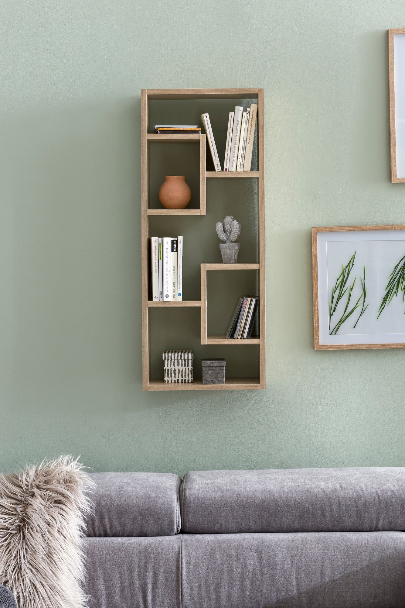 FineBuy Wandregal 36 x 90 x 13,5 cm Holz Design Hängeregal modern, Wandboard freischwebend, Holzregal Regal für die Wand, Bücherregal schmal, Dekoregal Schweberegal hoch | Farbe: Grau