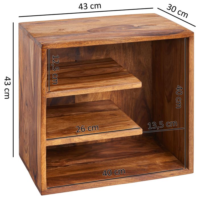 FineBuy Beistelltisch 43x43x30 cm Wohnzimmertisch Holz massiv Nachttisch – Maßzeichnung