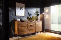 Massivholz Sideboard 160cm Sheesham Kommode mit 2 Türen & 3 Schubladen Industrial Design Metall schwarz – Ansicht 5