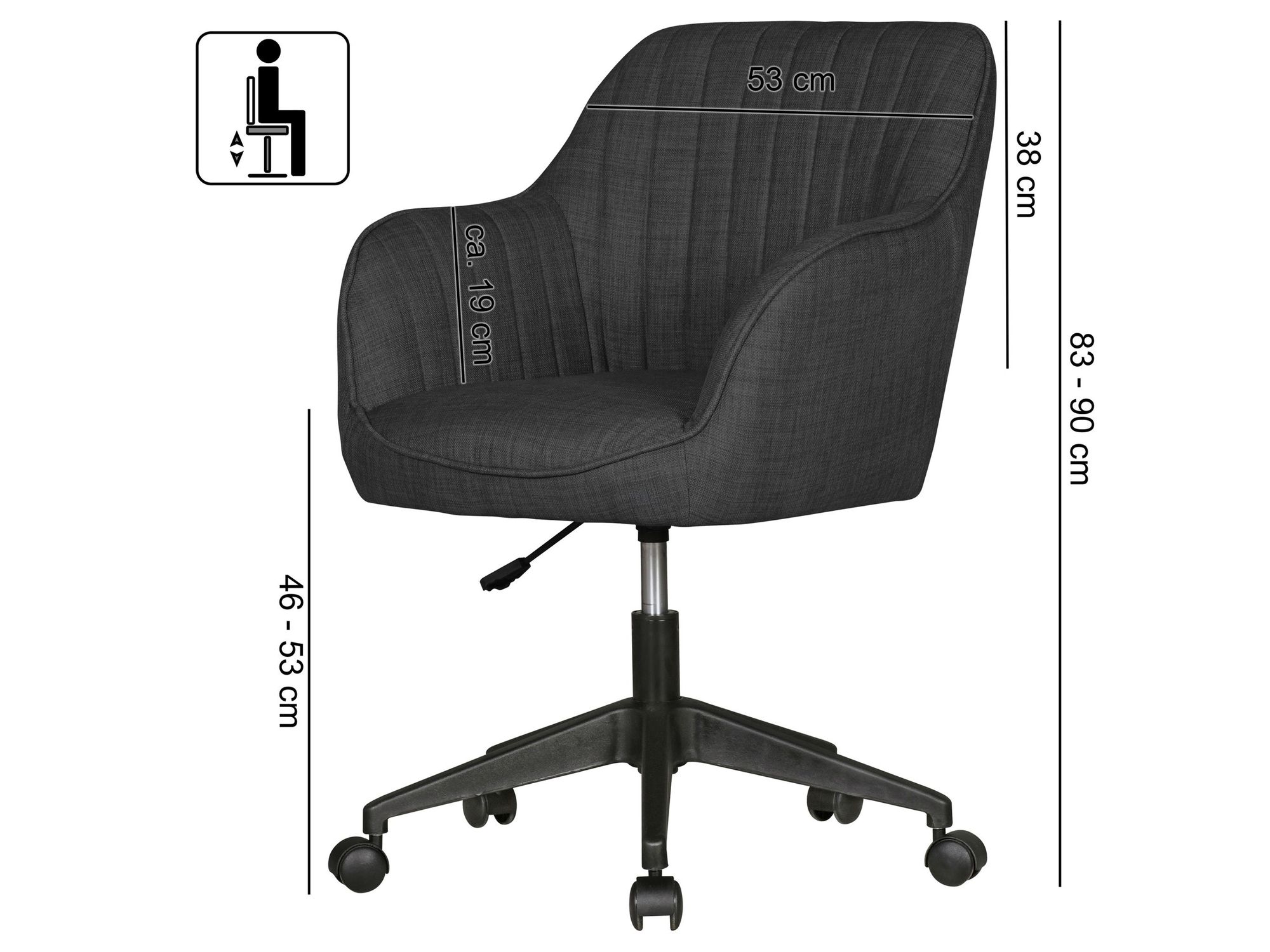 FineBuy Schreibtischstuhl MIAMI Stoff Drehstuhl Bürostuhl 120 kg Schalenstuhl – Ansicht 3