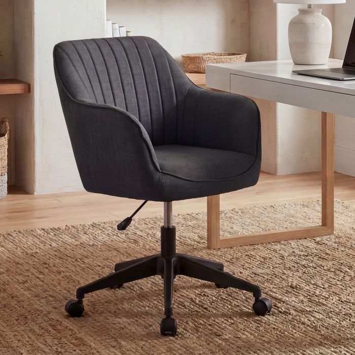 SV50891 FineBuy Schreibtischstuhl MIAMI Stoff Design Drehstuhl mit Lehne 120 kg, Retro Bürostuhl Drehsessel mit Rollen, Designer Schalenstuhl bequem, PC Stuhl Schreibtischsessel Büro, Bürosessel