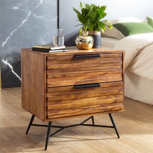 FB50916 FineBuy Nachtkonsole NISHAN 60 x 60 x 40 cm Sheesham Beistelltisch, Design Nachtkommode Boxspringbett, Nachttisch mit Schubladen, Beistellschrank mit Stauraum, Nachttischkästchen hoch 4250950286054